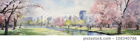Park and city (cherry blossoms) horizontally 108340786