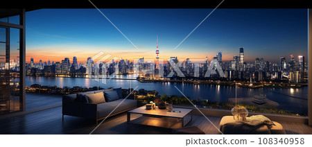 城市塔公寓及夜景 城市塔公寓及夜景 108340958