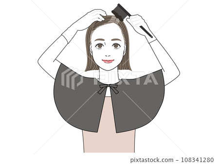 一個微笑著把白髮染到根部的女人 一個微笑著把白髮染到根部的女人 108341280