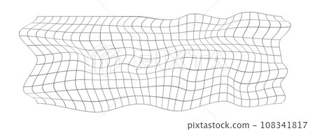Mesh warp texture. Distorted grid. Rectangle net with deformation. Checkered pattern with optic illusion effect. Bented lattice surface isolated on white background Mesh warp texture. Distorted grid. Rectangle net with deformation. Checkered pattern with optic illusion effect. Bented lattice surface isolated on white background 108341817