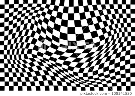 Distorted chequered chessboard background. Vaporing, stretching, deeping effect. Psychedelic pattern with warped black and white squares. Race flag texture. Trippy checkerboard Distorted chequered chessboard background. Vaporing, stretching, deeping effect. Psychedelic pattern with warped black and white squares. Race flag texture. Trippy checkerboard 108341820
