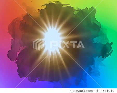Rainbow colored watercolor background texture with a shining light in the center Rainbow colored watercolor background texture with a shining light in the center 108341919