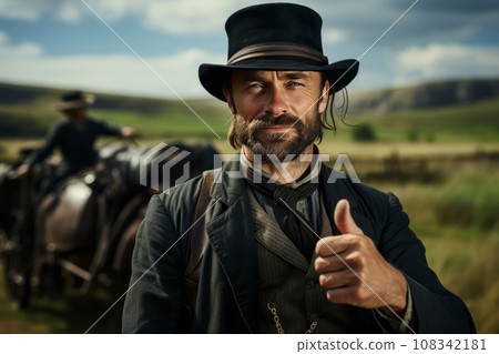 Sheriff or cowboy, Man dressed as a 19th century cowboy from America, with American western sheriff. Wild West with a cowboy. 108342181
