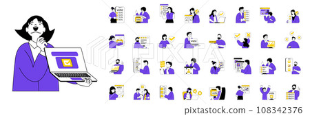 Online voting concept with people situations mega set in flat web design. Bundle scenes of election chooses, voter feedback, survey. Vector illustrations for social media banner, marketing material. Online voting concept with people situations mega set in flat web design. Bundle scenes of election chooses, voter feedback, survey. Vector illustrations for social media banner, marketing material. 108342376