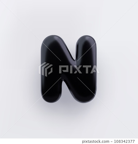 3D Black letter N with a glossy surface on a white background . 3D Black letter N with a glossy surface on a white background . 108342377