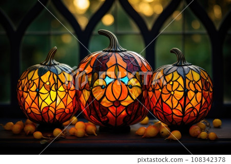 Glass stained glass pumpkin, lantern Glass stained glass pumpkin, lantern 108342378