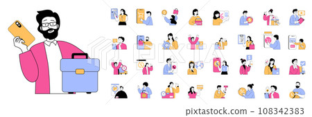 Mobile commerce concept with people situations mega set in flat web design. Bundle scenes of online shopping and ordering in apps. Vector illustrations for social media banner, marketing material. Mobile commerce concept with people situations mega set in flat web design. Bundle scenes of online shopping and ordering in apps. Vector illustrations for social media banner, marketing material. 108342383