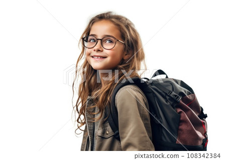 Portrait of a schoolgirl girl with glasses and a backpack Portrait of a schoolgirl girl with glasses and a backpack 108342384
