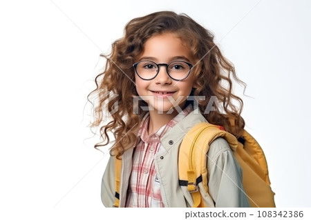 Portrait of a schoolgirl girl with glasses and a backpack Portrait of a schoolgirl girl with glasses and a backpack 108342386