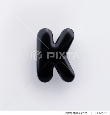 3D Black letter K with a glossy surface on a white background . 3D Black letter K with a glossy surface on a white background . 108342436