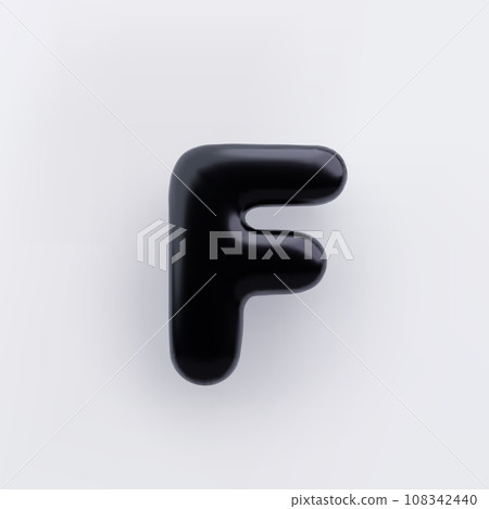 3D Black letter F with a glossy surface on a white background . 108342440