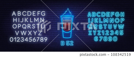 Cocktail  B 52 neon sign on brick wall background. 108342519