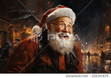 Portrait of Santa, he is cheerful and joyful, winter, snow covered city street Portrait of Santa, he is cheerful and joyful, winter, snow covered city street 108342679