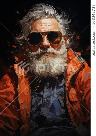 Portrait of hard strong Santa, serious man in eyeglasses Portrait of hard strong Santa, serious man in eyeglasses 108342738