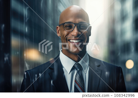 Smiling Afro American business man near business building Smiling Afro American business man near business building 108342996