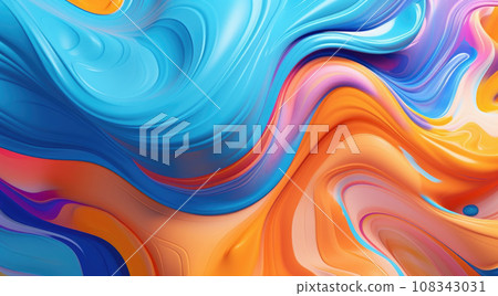Background with liquid colored swirls and dye blends that flows from top to bottom. Fluid art acrylic texture with colorful waves, mixing paint effect. Background with liquid colored swirls and dye blends that flows from top to bottom. Fluid art acrylic texture with colorful waves, mixing paint effect. 108343031