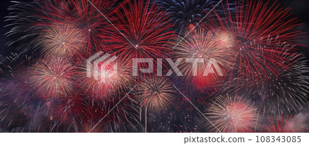 fireworks over night city sky, holiday background, bright colorful lights fireworks over night city sky, holiday background, bright colorful lights 108343085