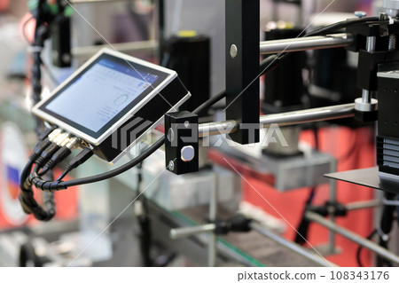 production line with HMI touch screen controller production line with HMI touch screen controller 108343176