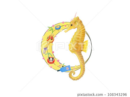 Seahorse hand drawn colored pencil drawing 108343296