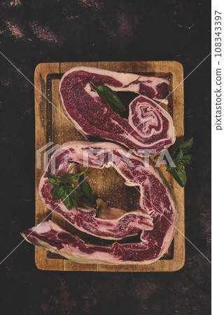 Roasted beef ribs ready to cook, Traditional Argentine cuisine, Patagonia, Argentina. Roasted beef ribs ready to cook, Traditional Argentine cuisine, Patagonia, Argentina. 108343397