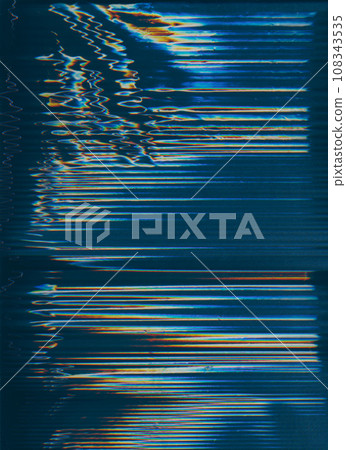 Static noise texture. Glitch overlay. Analog distortion. Blue orange white color fuzzy lines artifacts on dark illustration abstract free space background. Static noise texture. Glitch overlay. Analog distortion. Blue orange white color fuzzy lines artifacts on dark illustration abstract free space background. 108343535