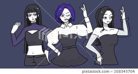 K-pop style female idol trio (dark background color) K-pop style female idol trio (dark background color) 108343704
