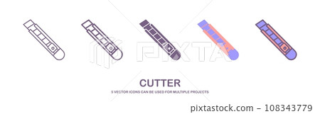 Cutter icon set, stationery knife, cutter for opening packaging, flat symbol on white background - vector illustration Cutter icon set, stationery knife, cutter for opening packaging, flat symbol on white background - vector illustration 108343779
