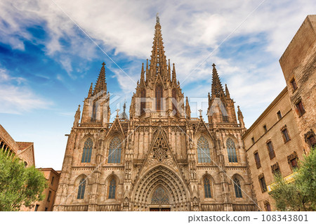 Scenic facade of the Barcelona Cathedral, Catalonia, Spain Scenic facade of the Barcelona Cathedral, Catalonia, Spain 108343801