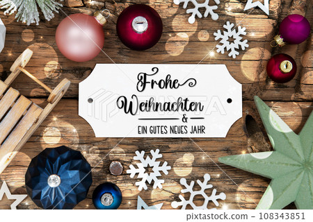 Christmas Decor, Wooden And Colorful With German Text Frohe Weihnachten Und Ein Gutes Neues Jahr 108343851
