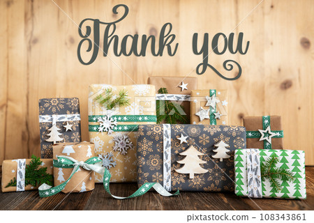 Text Thank You, Rustic, Eco Christmas Background 108343861