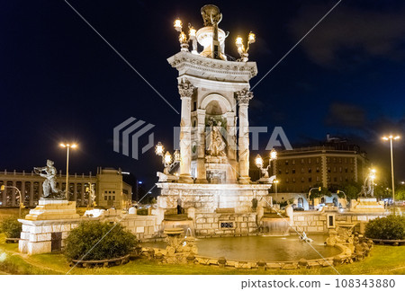 Scenic fountain in Placa d'Espanya at night, Barcelona, Catalonia, Spain 108343880