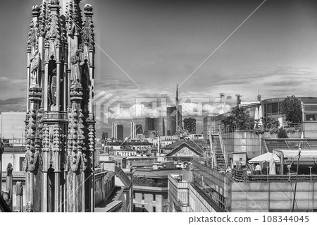 Aerial view from the roof of the Cathedral, Milan, Italy 108344045