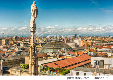 Aerial view from the roof of the Cathedral, Milan, Italy 108344049
