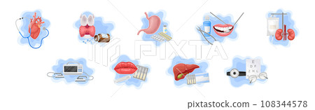 Medical Supplies and Internal Organs Vector Composition Set Medical Supplies and Internal Organs Vector Composition Set 108344578