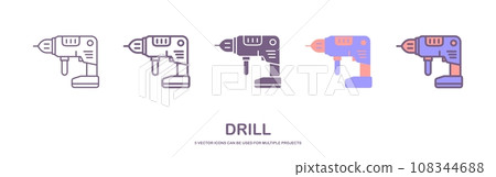 Screwdriver, power drill line icon, outline vector sign, linear pictogram isolated on white background. Symbol, logo illustration Screwdriver, power drill line icon, outline vector sign, linear pictogram isolated on white background. Symbol, logo illustration 108344688