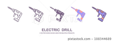 Screwdriver, power drill line icon, outline vector sign, linear pictogram isolated on white. Symbol, logo illustration 108344689
