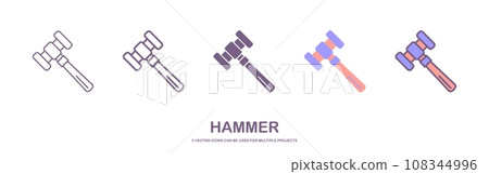 Colorful cartoon claw hammer. Handyman tool for home repair. Construction themed vector illustration for icon, logo, sticker, patch, label, sign, badge, certificate or flayer decoration Colorful cartoon claw hammer. Handyman tool for home repair. Construction themed vector illustration for icon, logo, sticker, patch, label, sign, badge, certificate or flayer decoration 108344996
