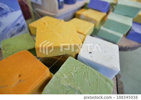 colorful natural soap bar in a bowl  108345038