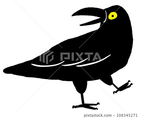 一隻烏鴉張開嘴行走的插圖 危險警告 可怕的黑烏鴉鳥 108345271