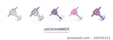 Construction jackhammer line and glyph icon, tool and repair, pneumatic hammer sign, vector graphics, a linear pattern on a white background. 108345331