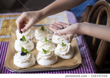 Meringue French dessert. Homemade sweet food. Meringue French dessert. Homemade sweet food. 108345508