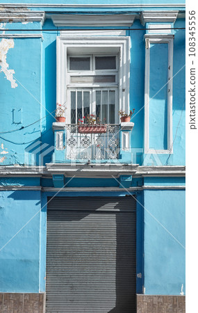 Street view of an old building facade in Quito, Ecuador. 108345556