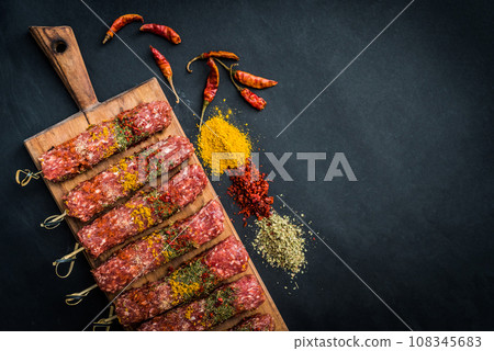 Raw kebab with spices 108345683