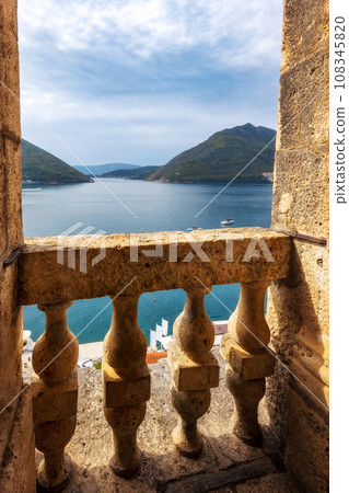Houses of Perast, Montenegro, high angle view 108345820
