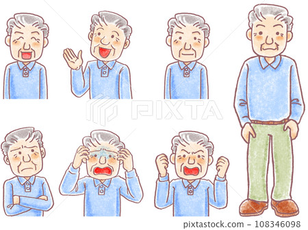 Pastel style person_elderly man_grandpa_various facial expressions set 108346098