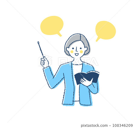 A woman explaining with an instruction stick and a balloon 108346209