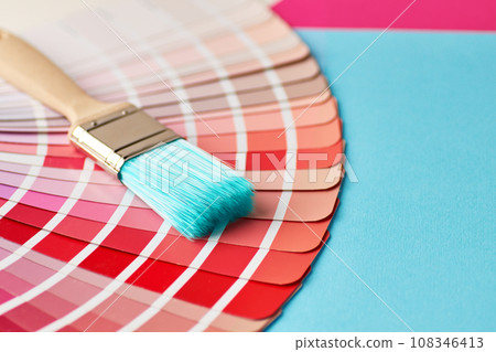 Paint bruash and color swatches book Paint bruash and color swatches book 108346413