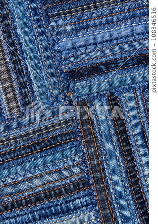 Diagonal denim fabric pattern in patchwork style. 108346516
