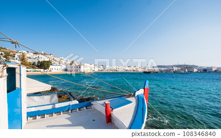 View of the bay at island Mykonos 108346840