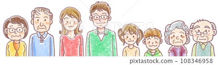 People of various generations_lining in a row_upper body 108346958